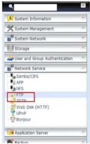System Information System Management System Network Storage User and Group Authentication Network Service Samba/CIFS AFP NFS FTP TFTP Web Disk (HTTP) UPnP Bonjour Application Server Backup