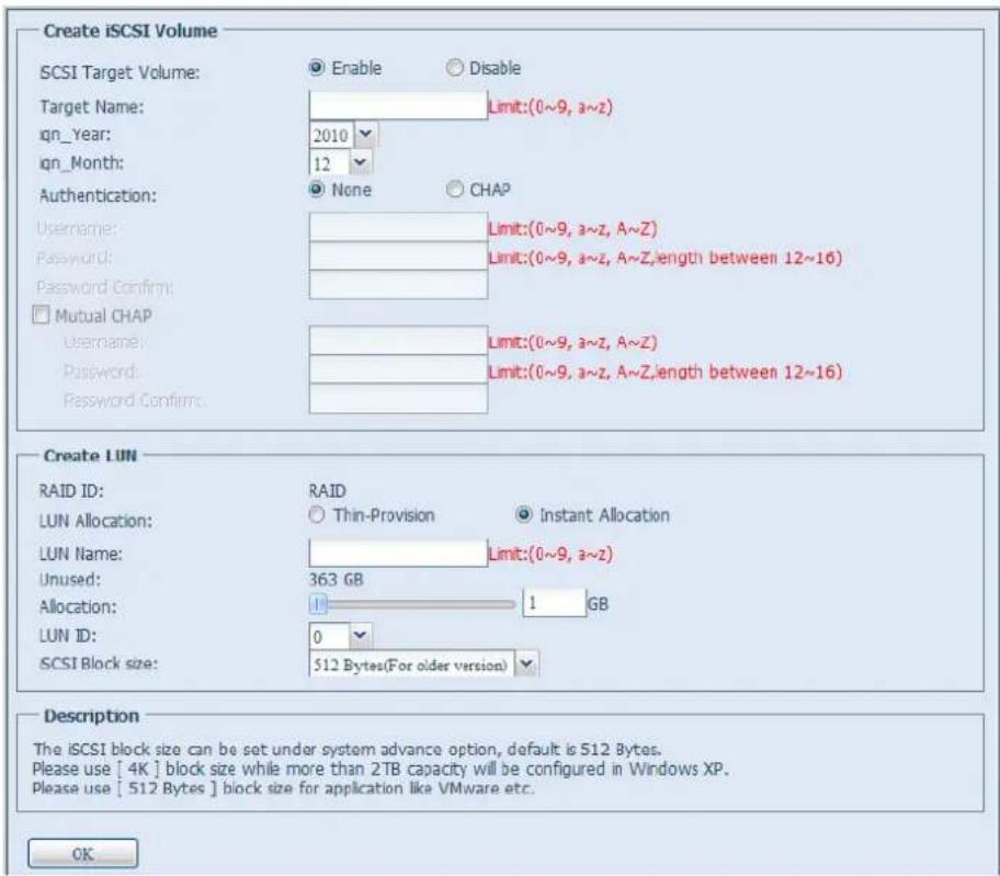 Thecus N10850 - iSCSI-Laufwerk Speicherplatz zuweisen - 2