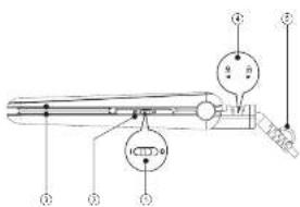 Technical diagram of a mechanical device with labeled components and directional arrows indicating motion or force directions.