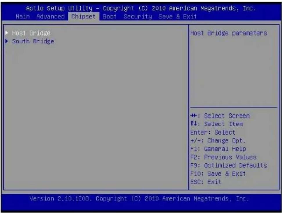 Aptio Setup Utility - Copyright (C) 2010 American Megatrends, Inc. Main Advanced Chipset Boot Security Save & Exit ► Host Bridge ► South Bridge Host Bridge parameters +: Select Screen ↑↓: Select Item Enter: Select +/-: Change Opt. F1: General Help F2: Previous Values F9: Optimized Defaults F10: Save…