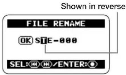 File RENAME OK SITE-000 SEL: H/M/ENTER: © Shown in reverse