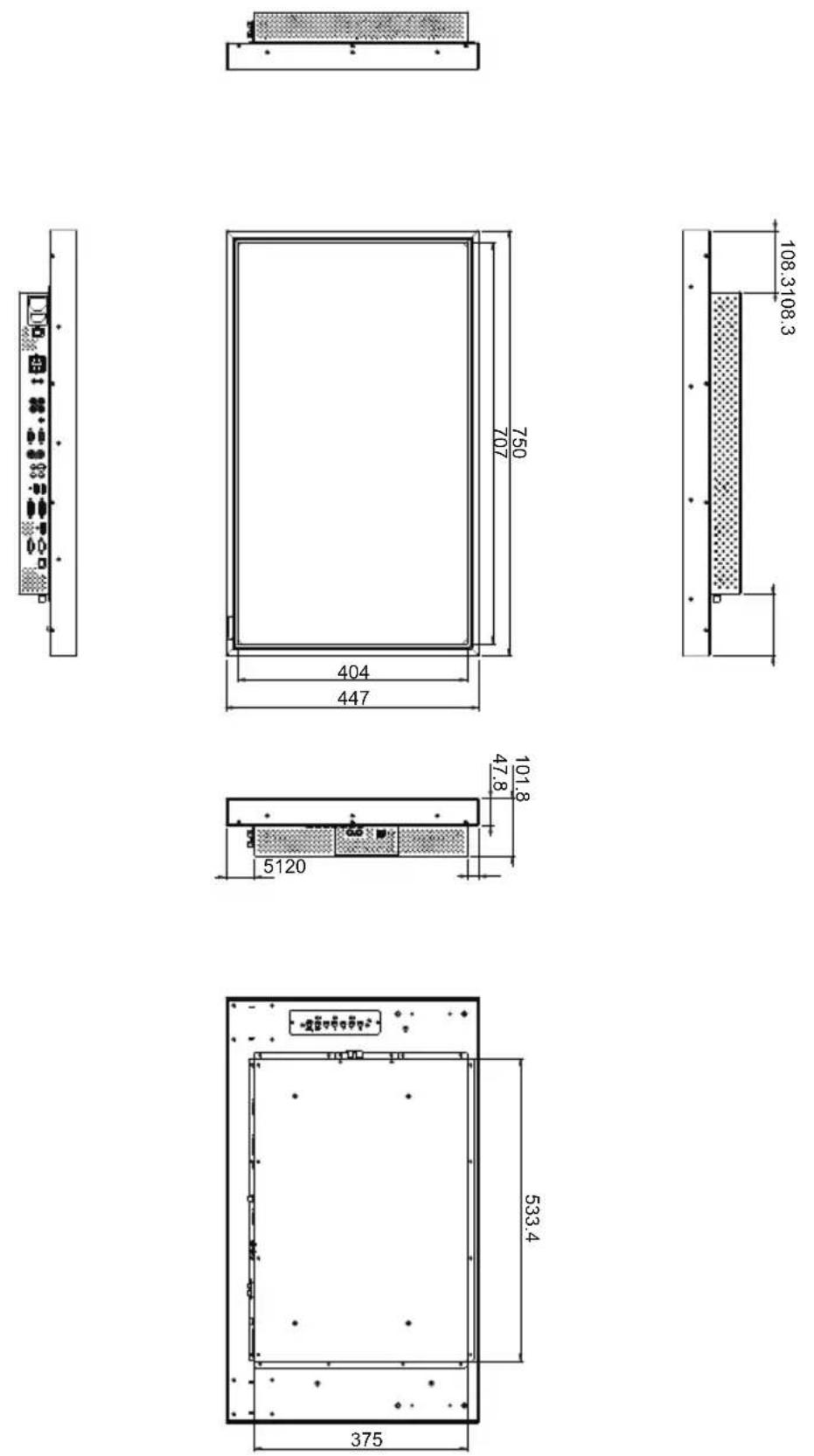 AG Neovo TX-32W - Dimensions - 1