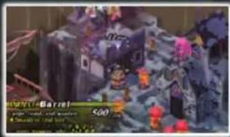 Game screenshot showing a fantasy character in a rocky environment with game title and score display