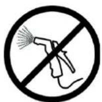 Prohibition sign with a hand spraying water, enclosed in a circle