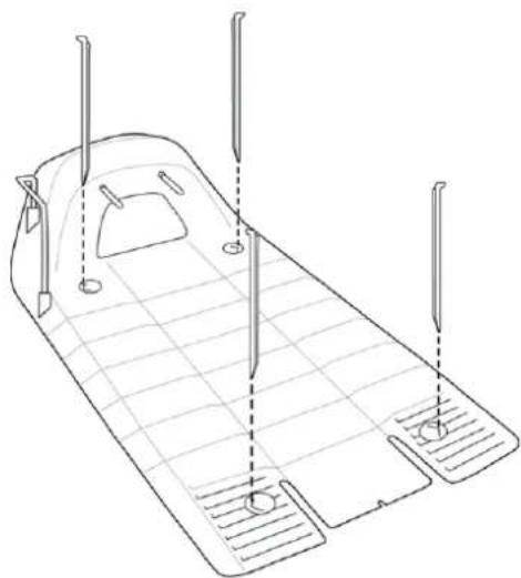 Line drawing of a boat hull with visible hull, side ribs, and side posts (no text or symbols)