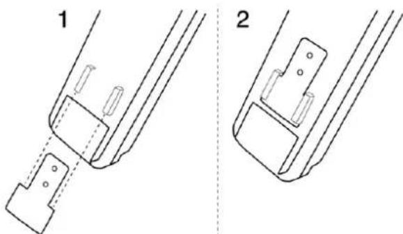 Technical line drawing showing two mechanical assembly steps (1 and 2), with no visible text or symbols.