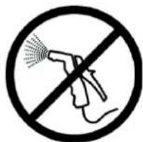 Prohibition sign with hand spraying water, crossed out by a circle