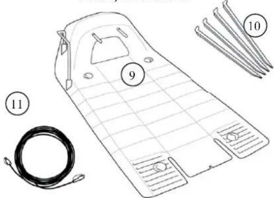 Technical line drawing of a battery pack with labeled components (no text or symbols beyond labels)