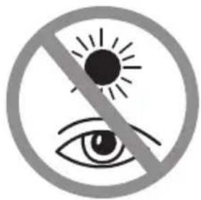 Prohibition sign with sun and eye symbol, indicating no protection or absence of visual signs