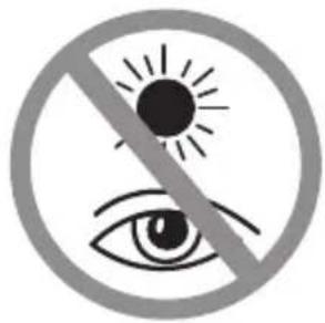 Prohibition sign with sun and eye symbol, crossed out by a diagonal line