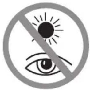 Prohibition sign with sun and eye symbol, no text present