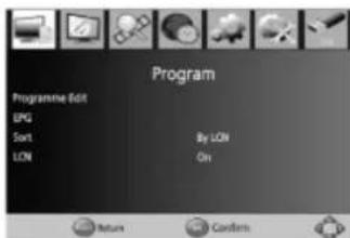 Program Programme Edit EPG Sort By LON LON On Return Confirm