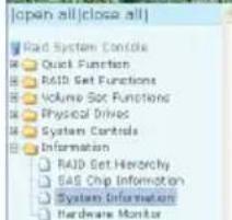 open all close all Rad System Controls Quick Function RAD Set Functions Volume Set Functions Physical Drives System Controls Information RAD Set History SAS Chip Information System Information Hardware Monitor