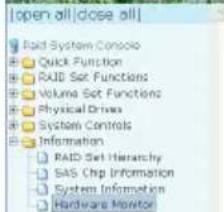 [open all|close all] Paid System Console Quick Function RAID Set Functions Volume Set Functions Physical Drives System Controls Information PAID Set Hierarchy SAS Chip Information System Information Hardware Monitor