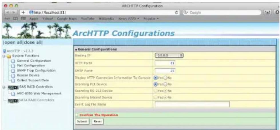 ARCHHTTP Configurations http://localhost:81/ Google Apple Yahoo! Google Maps YouTube Multimedia News (SSS) Popular ArcHTTP Configurations |open all|close all| ARCHHTTP - v2.2.3 System Functions General Configuration Mail Configuration SNMP Trap Configuration Rescan Device Collect Support Data SAS RA…