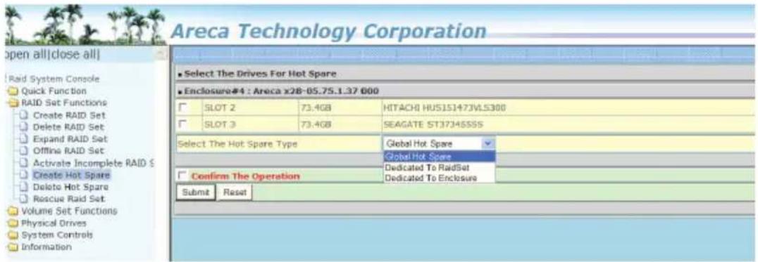 Areca Technology Corporation Open all|close all| Raid System Console Quick Function RAID Set Functions Create RAID Set Delete RAID Set Expand RAID Set Offline RAID Set Activate Incomplete RAID S Create Hot Spare Delete Hot Spare Rescue Raid Set Volume Set Functions Physical Drives System Controls In…