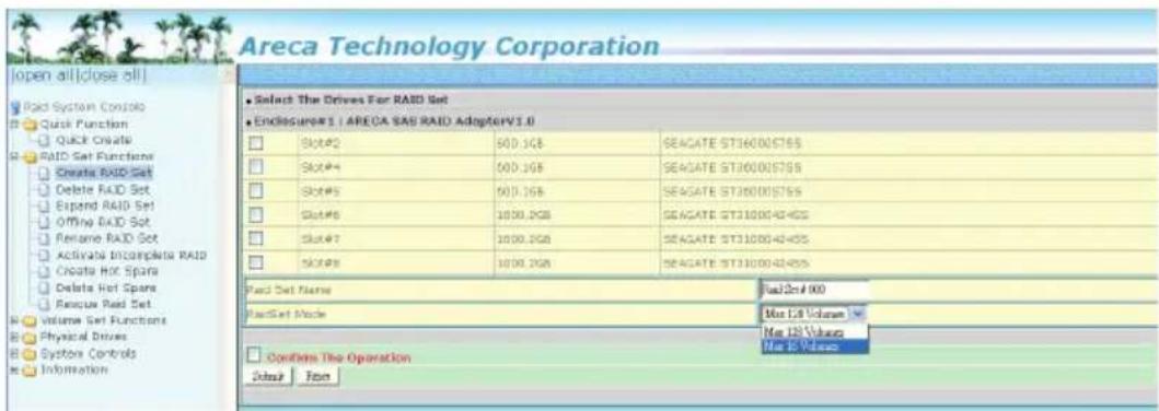 Areca Technology Corporation [open all|close all] Pack System Console Quick Function Quick Create RAID Set Functions Create RAID Set Delete RAID Set Expand RAID Set Offering RAID Set Rename RAID Set Activate Incomplete RAID Create Hot Spare Delete Hot Spare Reuse RAID Set Volume Set Functions Physic…
