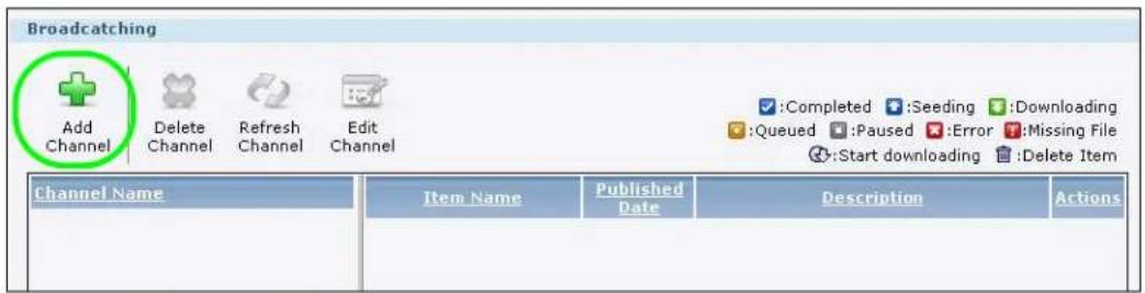 Broadcasting Add Channel Delete Channel Refresh Channel Edit Channel Channel Name Item Name Published Date Description Actions Completed :Seeding :Downloading :Queued :Paused :Error :Missing File :Start downloading :Delete Item