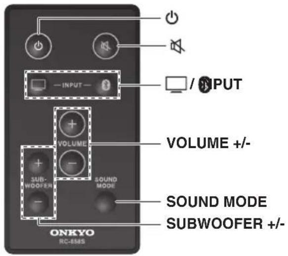 INPUT VOLUME +/- SUB- WOOFER SOUND MODE ONKYO RC-858S SOUND MODE SUBWOOFER +/-