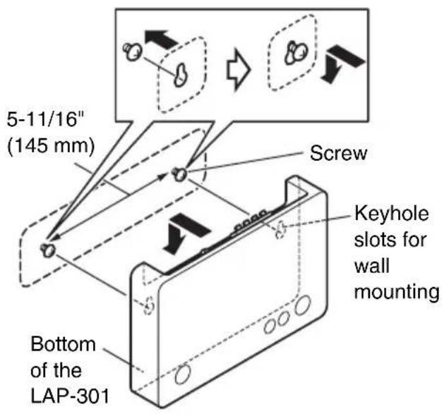 5-11/16" (145 mm) Screw Bottom of the LAP-301 Keyhole slots for wall mounting