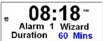 08:18 Alarm 1 Wizard Duration 60 Mins