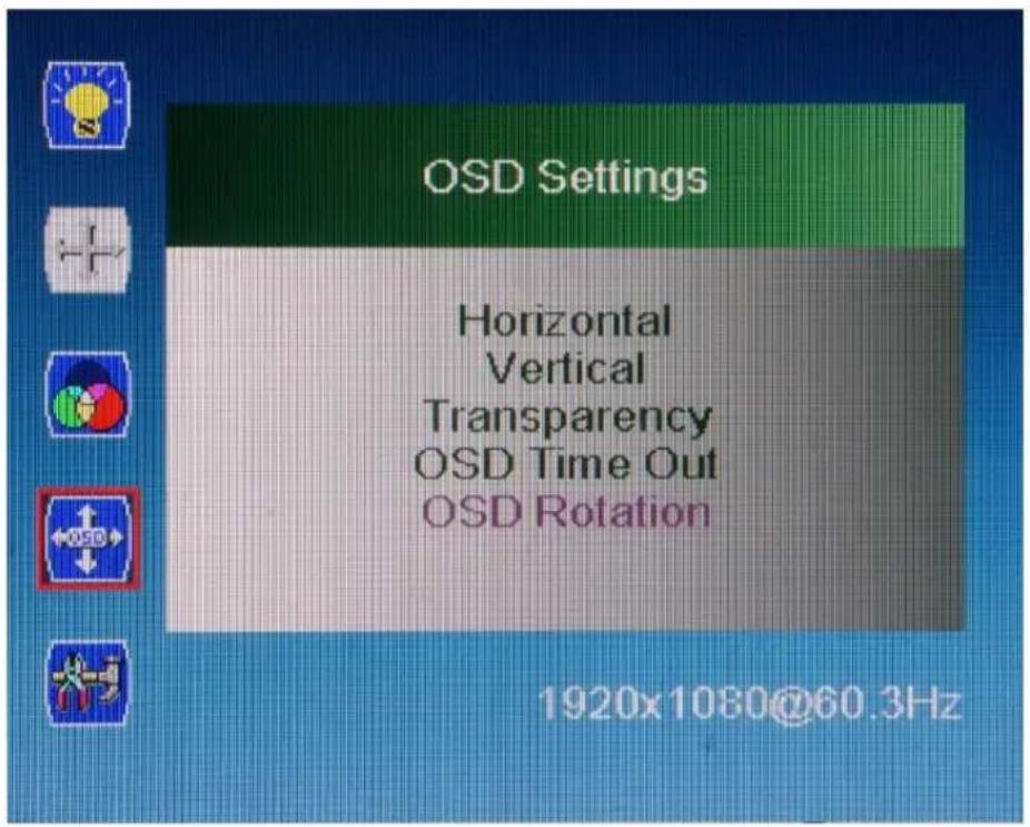 OSD Settings Horizontal Vertical Transparency OSD Time Out OSD Rotation 1920x1080@60.3Hz