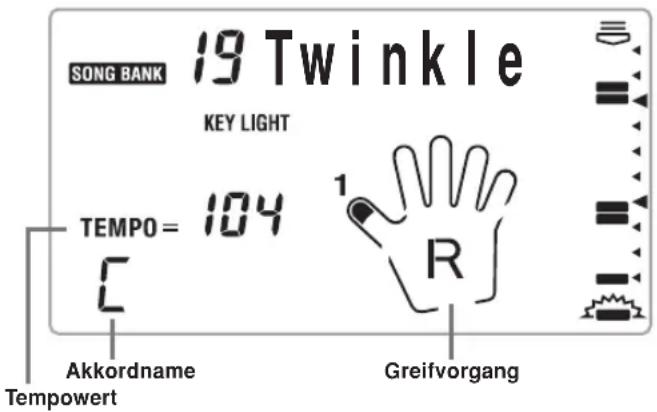 CASIO LK-46 - Betrieb des Tastenbeleuchtungssystems und Anzeigeinhalt während der Songbank-Wiedergabe - 1