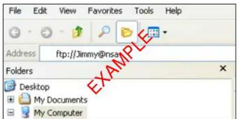 File Edit View Favorites Tools Help Address ftp://Jimmy@nsa/ Folders Desktop My Documents My Computer