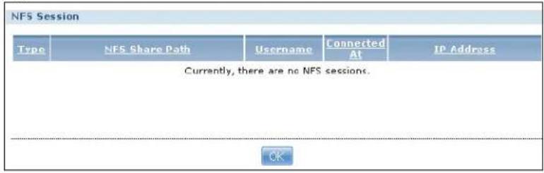 NFS Session Type NFS Share Path Username Connected At IP Address Currently, there are no NFS sessions. OK
