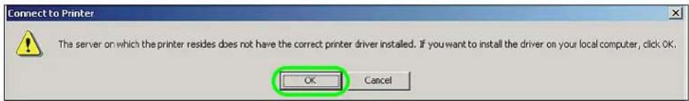 Connect to Printer The server on which the printer resides does not have the correct printer driver installed. If you want to install the driver on your local computer, click OK. OK Cancel