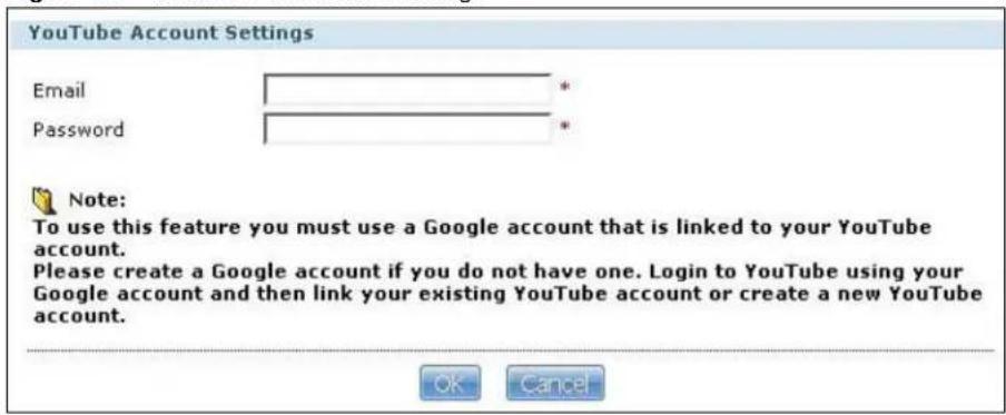 YouTube Account Settings Email Password * * Note: To use this feature you must use a Google account that is linked to your YouTube account. Please create a Google account if you do not have one. Login to YouTube using your Google account and then link your existing YouTube account or create a new YouTube account. OK Cancel