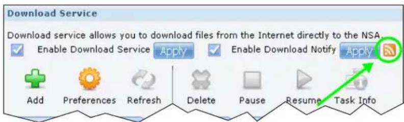 Download Service Download service allows you to download files from the Internet directly to the NSA. Enable Download Service Apply Enable Download Notify Apply Add Preferences Refresh Delete Pause Resume Task Info