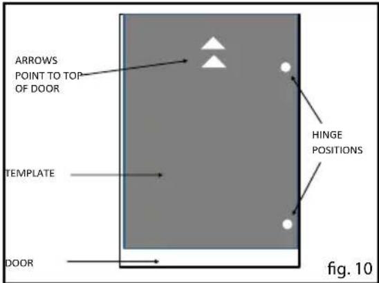 ARROWS POINT TO TOP OF DOOR TEMPLATE DOOR HINGE POSITIONS fig. 10