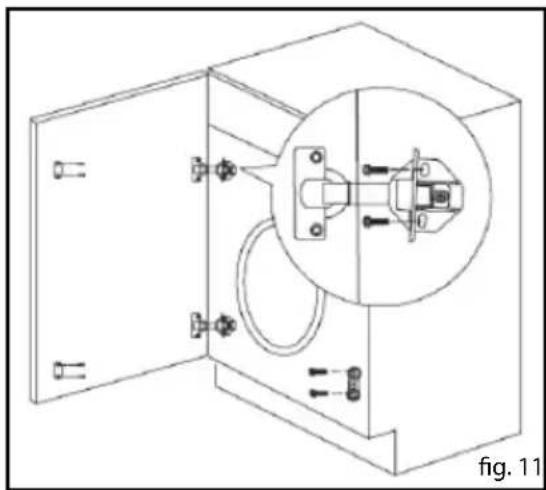 Technical line drawing of a mechanical assembly inside a cabinet, showing internal components and mounting holes (no text or symbols)