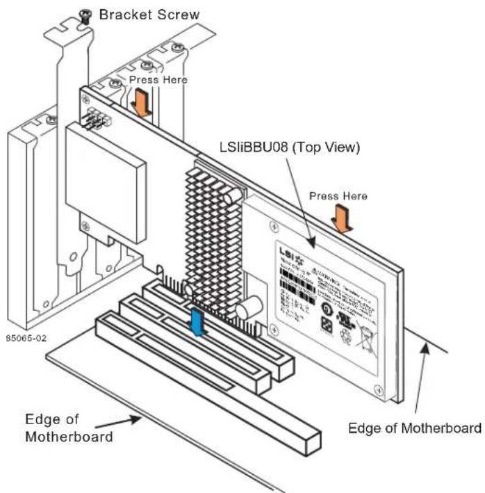 Bracket Screw Press Here LSliBBU08 (Top View) Press Here 85065-02 Edge of Motherboard Edge of Motherboard
