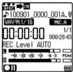 SMIC IN 100901_0000_001A.W WRV 44.1/16 MIC.A 1/1 000-28:43 REC Level AUTO -40 -30 -20 -12 -6 -3 PEAK