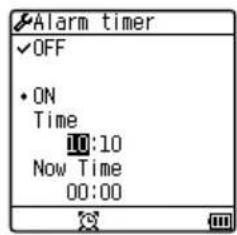 Alarm timer ✓OFF • ON Time 10:10 Now Time 00:00