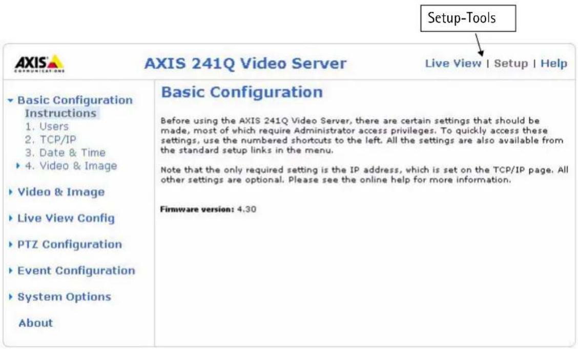 AXIS 241S - Öffnen der Setup-Tools - 1