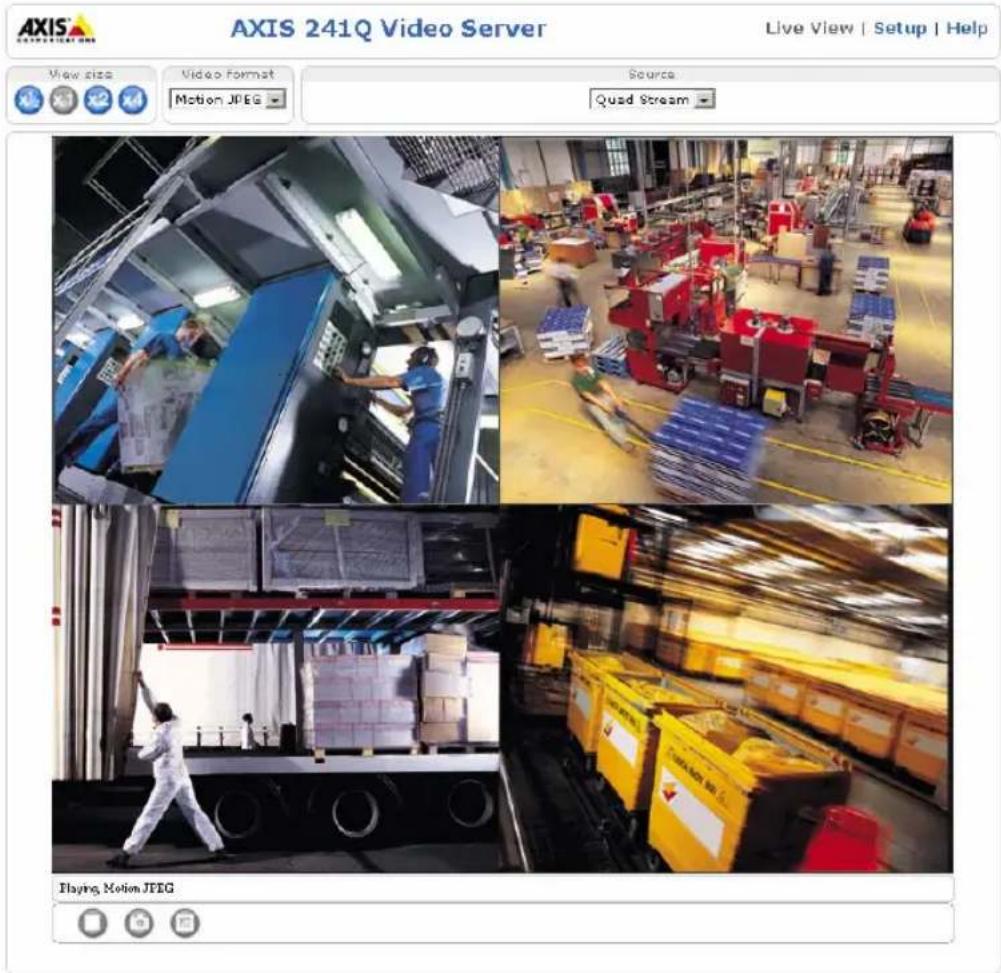 AXIS 241Q Video Server Live View | Setup | Help View size Video format Motion JPEG Source Quad Stream Playing Motion JPEG