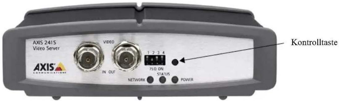 AXIS 241S Video Server VIDEO IN OUT 75Ω ON NETWORK STATUS POWER Kontrolltaste AXIS® COMMUNICATIONS
