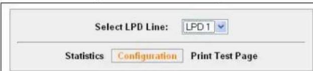 Select LPD Line: LPD1 Statistics Configuration Print Test Page