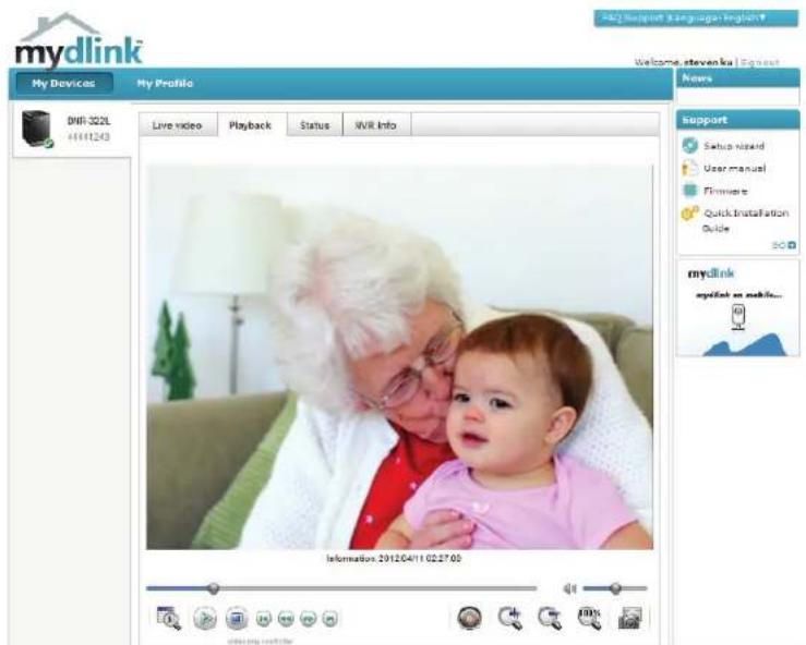 mydlink My Devices My Profile DHR-322L 41111243 Live video Playback Status INR Info Information: 2012/04/11 02:27:00 support Setup wizard User manual Firmware Quick installation guide mydlink mydlink on mobile...