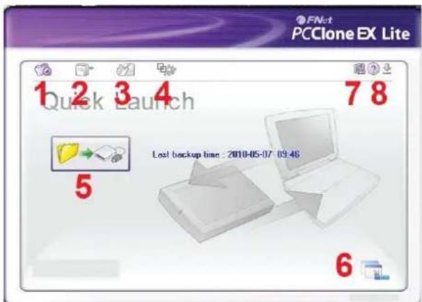Fantec HDD-Sneaker - Verwenden der Backup Software - Hauptmenü - 1