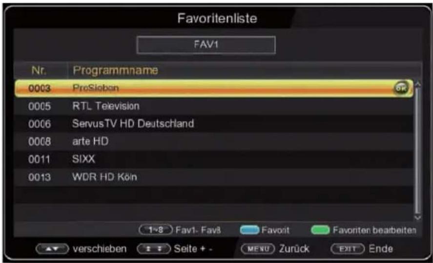 Telestar TD 2530 HD - Programm mit einer Favoritenliste aufrufen - 1