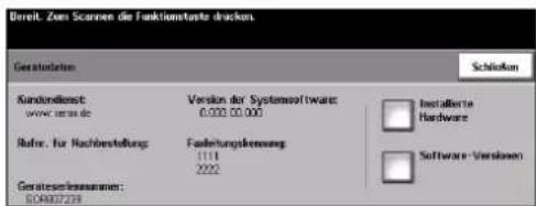 Dereit: Zins Scannes die Funktionstante dracken Geratuationen Schäden Kundendienst: www.sera.de Version der Systemsoftware 0.000.00.000 Installierte Hardware Rufnr. für Nachbestellung: Federungskennung 1111 2022 Software-Verlassen Geratente/lesnummer: 60480729
