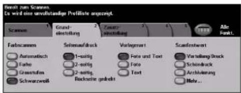 Brecht zum Scannen. La wird eine unvollständige Profiliste angelegt. Scannen Grund- einstellung Zumst- einstellung Alle Funkt. Farlocannen Automatisch Farbe Grassflagen Schwarzweiß Sehenaufdruck 1-satig 2-satig 2-satig Backscie gedrebt Verlagwert Foto und Text Foto Text Scanfestwort Verfallung Druck Schindruck Archikierung Mehr...