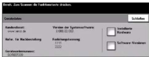 Dereit. Zure Scramen die Funktionstorte drücken Gerstebaten Schließen Kundendienst: www.sse.de Version der Systemsoftware: 0 000,00 000 Installierte Hardware Refer. für Nachbestellung Forderungskennung: 1111 2222 Software-Versionen Gerateskennungen: BOR00729