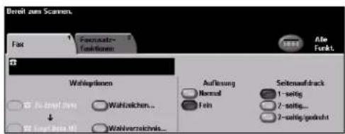 Bereit zum Scannen. Fax Pavvassat- Funktionen Wahlspriken Auflösung Normal 1-hin Seitenaufstruck 1-solig... 2-solig... 3-solig gedraht Auflösung Normal 1-hin Seitenaufstruck 1-solig... 2-solig... 3-solig gedraht