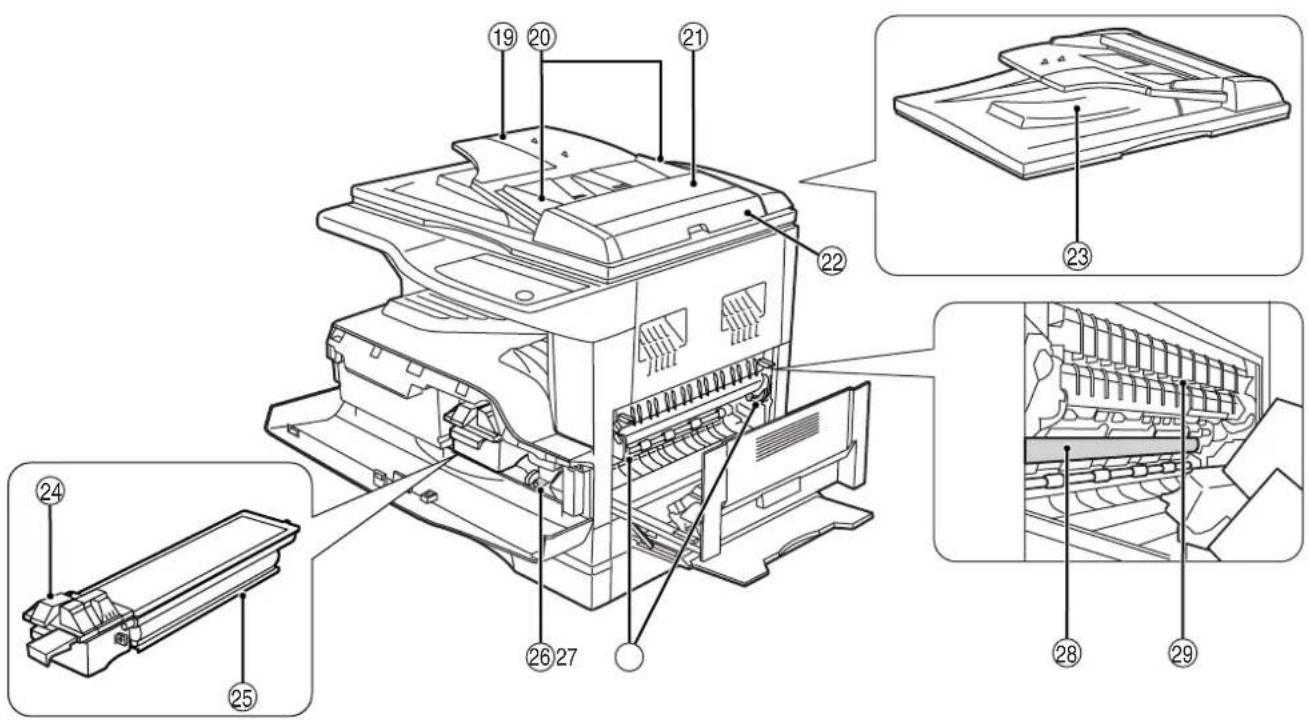 Technical diagram of a printer internal structure with numbered components for identification