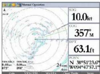 Normal Operation A SOG 10.0kt COG 357°M DPT 63.1ft N 38°51'23.6" W094°47'57.1" Gain VRM/EBI MARPA Clear Truth Setup